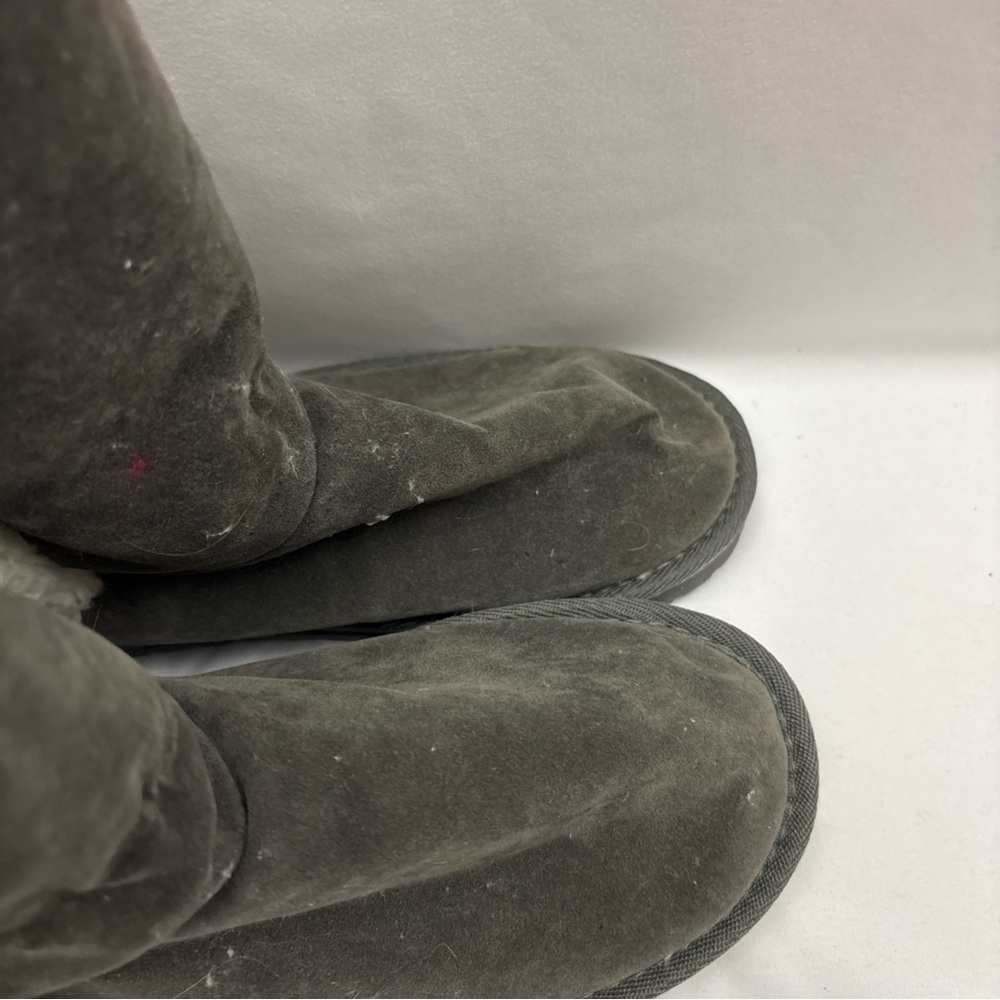 Muk Luks Melba Women’s Boots Size 10 Gray Booties Sherpa Line Gray Back Lace Up - Picture 3 of 12